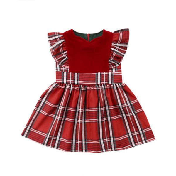 

2020 newborn kid baby girls plaids checks party pageant christmas dress clothes size 1-5t, Red;yellow