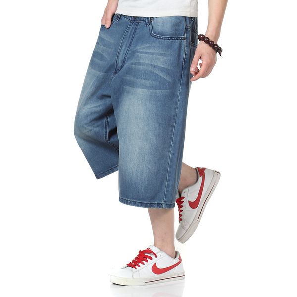 

new summer denim shorts male jeans plus size wide leg jean shorts male skateboard men fashion denim pants 42 44 46, Blue