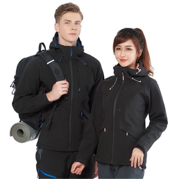 

outdoor sports soft shell windbreaker waterproof spring and autumn winter sports warm jacket men and women outdoor sportswear, Blue;black