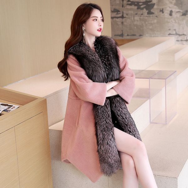 

real fur coat women fur collar sheep shearing winter coat women oversized 100% wool jacket clothes 2020 yjr-04 yy1179, Black
