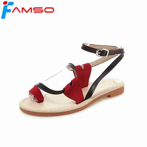 

famso 2018 new women sandals shoes big size 34-43 patchwork lace-up summer flip flops shoes designer lady flats heels sandals, Black