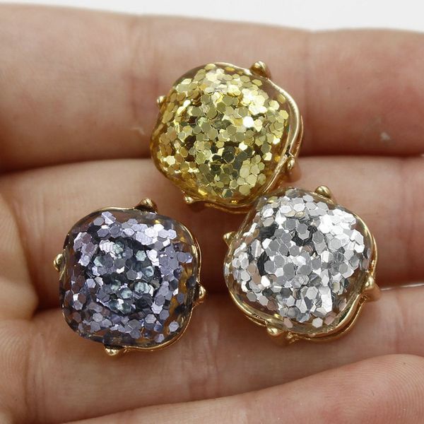 

small square rainbow glitter gold plated 14mm 12mm 10mm 11colors boxed glitter square obsessed women party earrings brand style, Golden;silver
