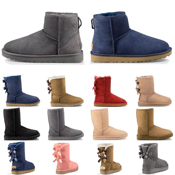 

New Arrival Luxury Designer Australia women winter snow boots classic ankle kneel shoes short bow fur boot black Chestnut fashion size 36-41