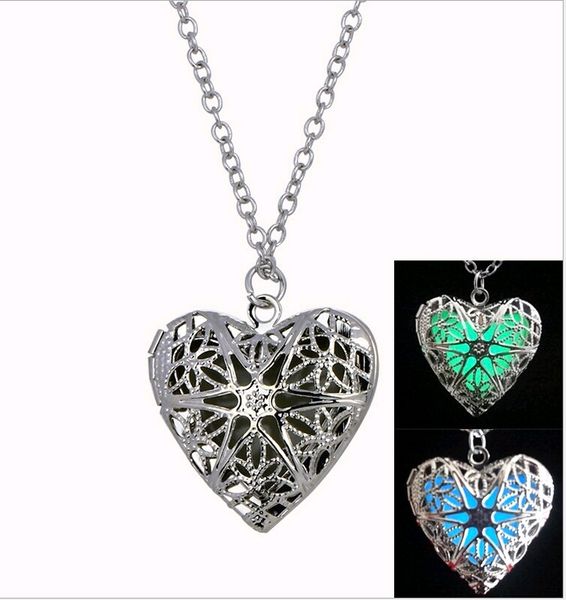 

сердце медальоны подвески люминесцентное освещение европейские и американские выдалбливают светящиеся длинные дрейфовые ожерелья цепи подаро, Silver