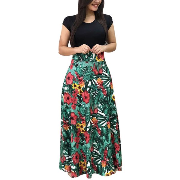 

newly women print round neck short sleeves slim fit casual for summer dod886, Black
