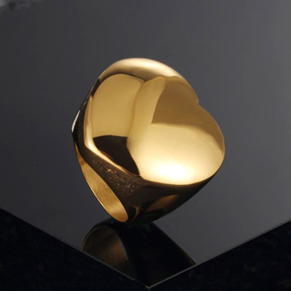 

2019 new fashion gold large rings for women party jewelry big heart cocktail ring 316l titanium stainless steel anillos mujer, Golden;silver