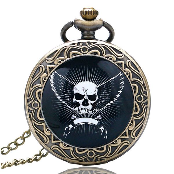 

fashion skull angel wings nostalgic retro pocket watch european and american style retro pocket watch, Slivery;golden