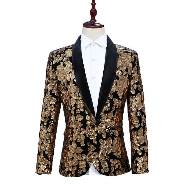 

mens formal floral blazer slim fit sequin jacket singer dj party stage blazers prom wear black royal male, White;black