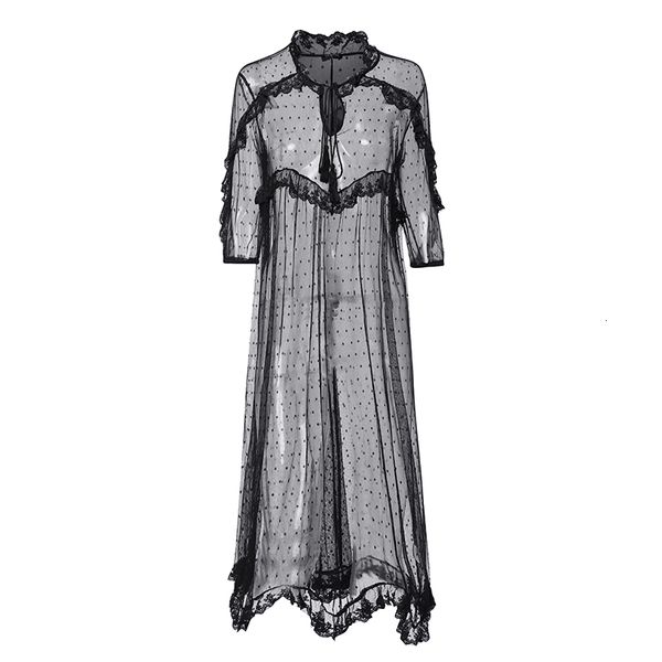 

летнее платье женская одежда лето sexy белые кружева платье 2019 женщин v шеи dot hollow хем платье отдыха кардиган vestidos s 5xl, Black;gray