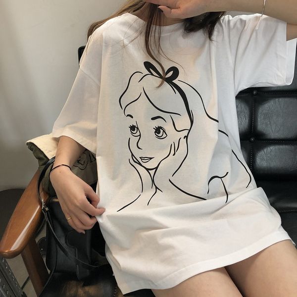 

fun cartoon girl печать лето корейская версия рыхлой тенниска девочка tops новой женского, White