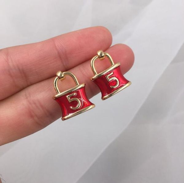 

new ladies silver pin digital 5 lock earrings personality creative sweet festive earring hipster gift fashion accessories, White