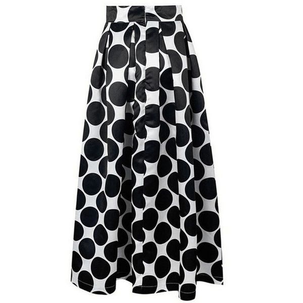 

gaoke fashion vintage high waist polka dots printed maxi skirt fall casual elegant women long skirt black/blue/red pleated skirt