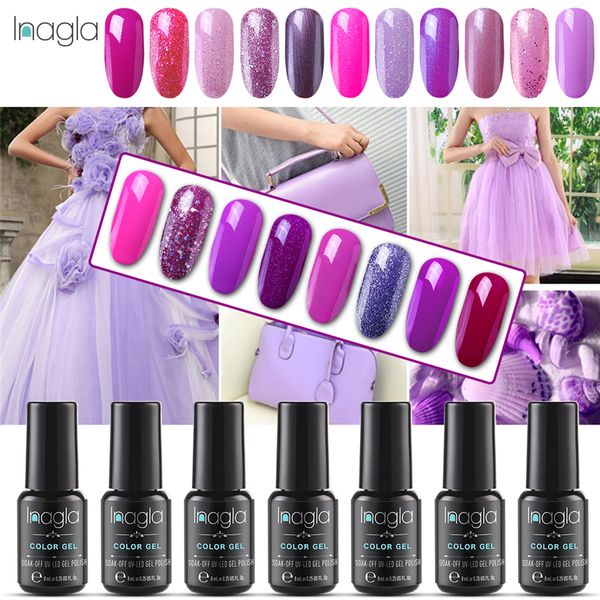 

inagla gel 8ml uv led gel nail polish soak off nail art design uv varnish 24 purple colors manicure lacquer, Red;pink