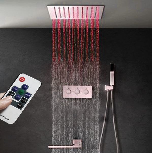 

ping luxury bathroom shower faucet set 12 inch rain shower led light embedded ceiling with 3 functions cold valve brass tap