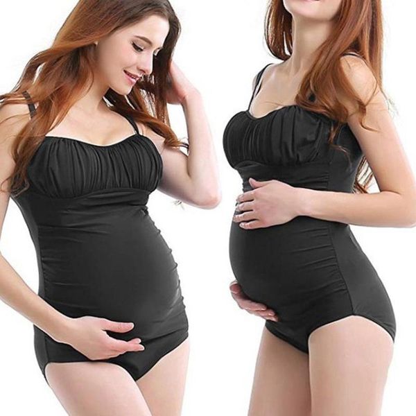 

maternity swimwear pregnant tankinis solid bikinis pregnancy swimsuit beachwear ruffles one piece swimsuit baÃ±ador embarazada, White