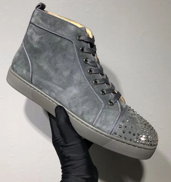 

wholesale price grey suede leather high sneakers fashion luxury red bottom sneaker flats for men women elegant walking party wedding, Black