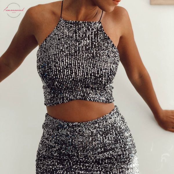 

off shoulder women sequins shiny crop push up party clubwear halter summer clothes vest style camisole shirt 2020, White