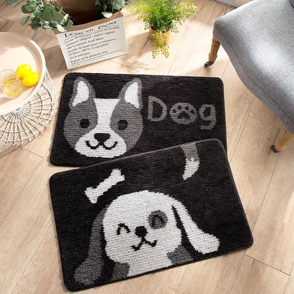 

cartoon dog pattern water absorption anti-slip flocking floor mat fashion and comfort soft fiber dense fluff absorbent quick dry