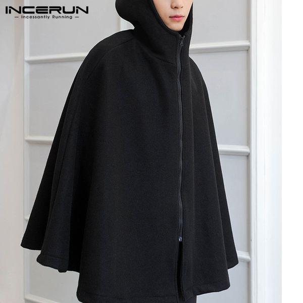 

incerun fashion men winter jackets solid color zipper hooded cloak cape sleeveless loose coats 2019 punk style street outerwear, Black;brown