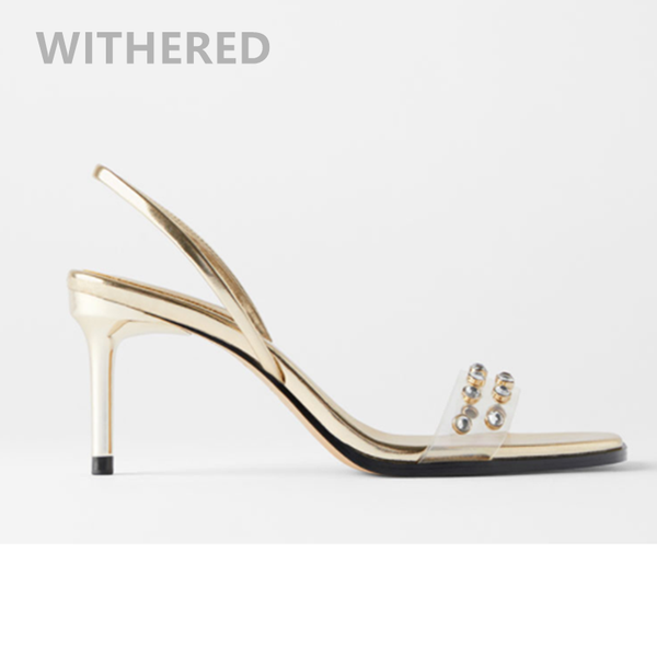

withered 2020 summer england style elegant jewelry stiletto shoes high heels sandals women shoes woman women sandals, Black