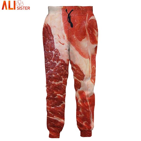 

alisister beef meat joggers pants men women funny simulation bacon 3d trousers sweatpants 2019 streetwear trousers, Black