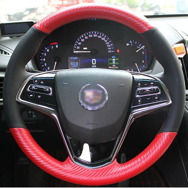 

hand sewing leather carbon fiber steering wheel cover for cadillac ats cts