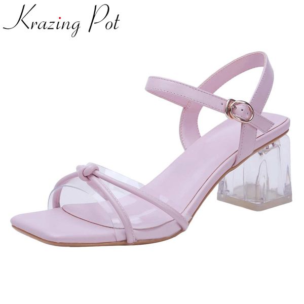 

krazing pot classic colors genuine leather peep toe crystal high heels summer shoes young lady dating sandals women l5f3, Black