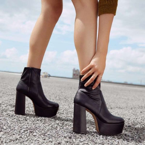 

women's boots 2019 autumn and winter new high-heeled waterproof platform large size 35-43 low tube women's boots, Black