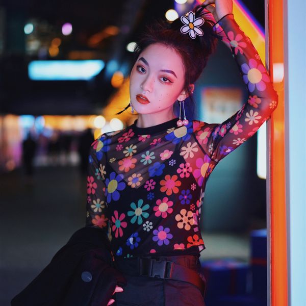 

designer womens t-shirt new brand long-sleeved knit womens short gauze blouse with ramage fashion novel style size s-xl wholesales, White