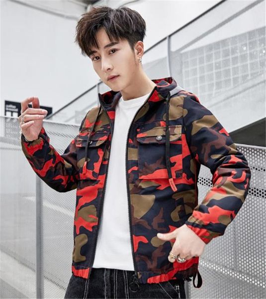 

camouflage mens designer jackets long sleeve hooded mens outerwear spring windbreaker fashion printed zipper male clothing, Black;brown