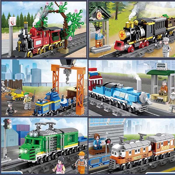 6 serie di treni urbani più popolari treno merci treno a vapore trenino piccolo blocco di costruzione di grano puzzle giocattoli per bambini