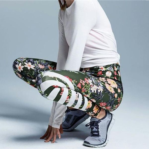 

womens floral printed yoga pants workout gym leggings fitness tights fashion jogging sports striped pants deportivas, White;red