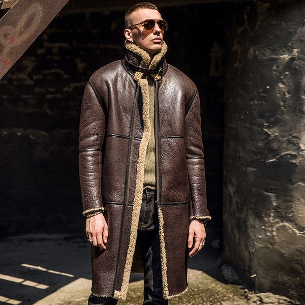 

winter natural genuine leather fur coat men clothes fashion streetwear 100% real fur coat man wool liner sheepskin coats 9072, Black