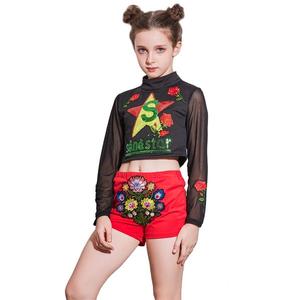 

children's performance clothes new girl street dance jazz dance clothes chinese style children model catwalk, Black;red