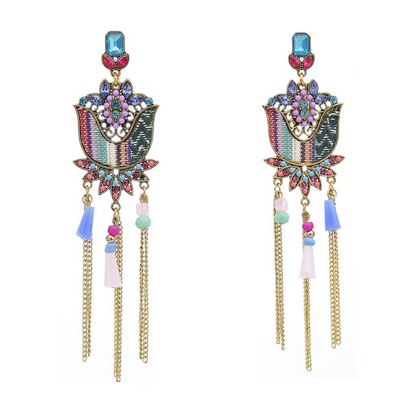 

индийский jhumka серьги для женщин резные розы кристалл длинные колокола кисточкой серьги падения gypsy ювелирные изделия, Silver