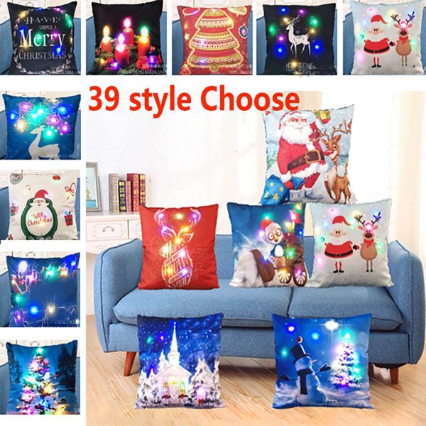 

creation led light luminous pillow case christmas santa claus reindeer pillow case sofa car decor cushion 45*45cm wx9-62
