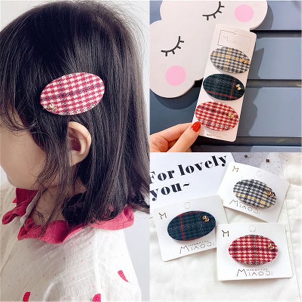 

korean fabric plaid oval cute kids children girls fall winter bb hairpins hair clips head wear hair accessories-swc5-w5, Slivery;white