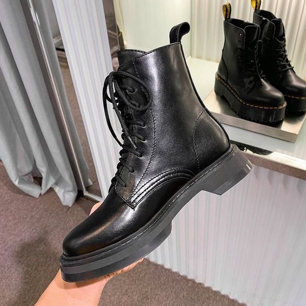 

botas women motorcycle ankle boots wedges female lace up platforms autumn winter leather oxford shoes woman high heels, Black