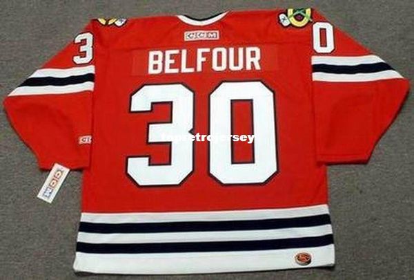 

wholesale mens ed belfour chicago blackhawks 1994 ccm away retro hockey jersey, Black;red