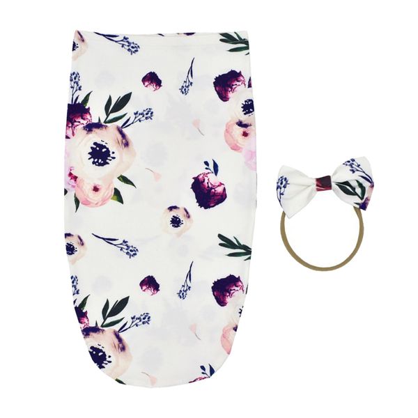 

newborn infant baby swaddle wrap sleeping bag with hairband set