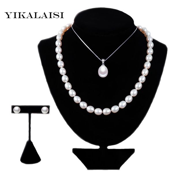 

yikalaisi 2017 925 sterling silver jewelry pearl jewelry sets water drop natural freshwater pearls send chain pearl for women, Black