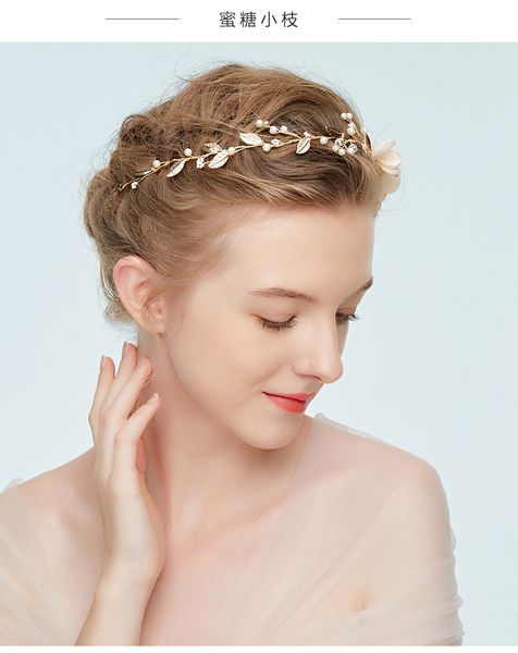 

flower bride headwear head band gold hair accessories wedding headdress handmade tiara alloy, Golden;white
