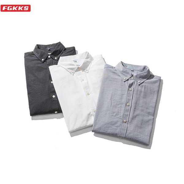 

fgkks men shirts new mens summer slim trend fashion brand leisure shirts cotton solid color comfortable shirt male, White;black
