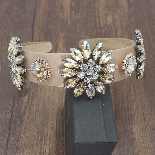 

luxury new baroque white shiny crystal large flower temperament jewelry headband hair accessories for women's wedding party, Golden;white
