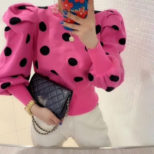 

2020 весна осень новый дизайн горошек свитер платье сладкий пузырь рукав пуловеры женская мода перемычка db572, White;black