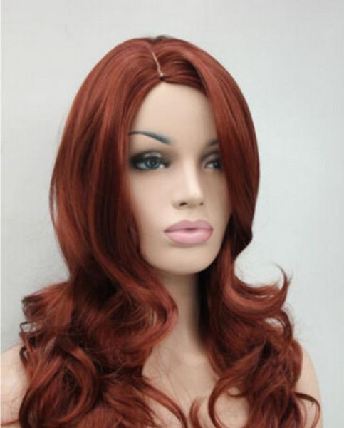 WIGshipping Bella parrucca piena rosso-ramato ondulato da donna parrucche capelli sintetici lunghi 22 