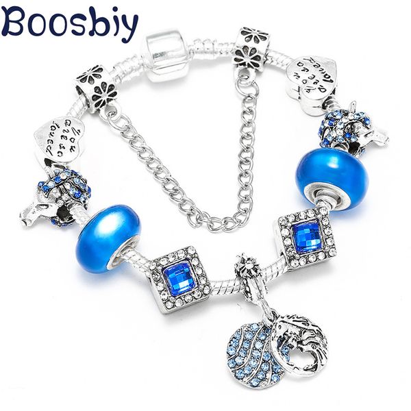 

boosbiy diy blue crystal cartoon charm bracelets & bangles fits bracelets for women kids cute jewelry gift, Golden;silver