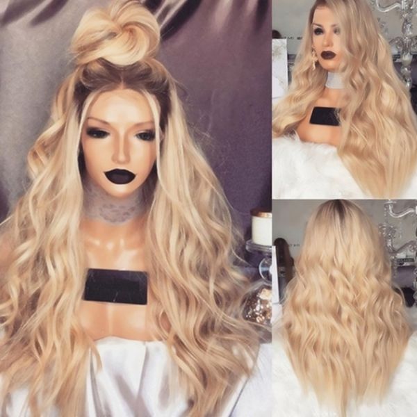 Light Brown Roots Heat Resistant Hair Ombre Blonde Wig Natural