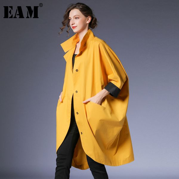

eam] loose fit spliced pleated pocket button jacket new personality lapel long sleeve women coat tide autumn winter 2019 jz291, Black;brown