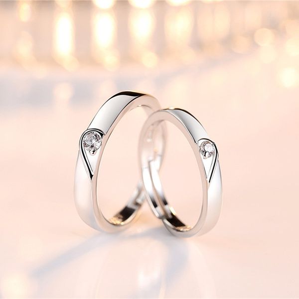 

S925 opening pure silver ring female end ring Valentines Day gift heartshaped couple pair factory direct sales wholesale